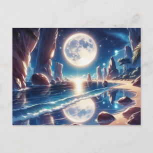 Idyllische Moonlit Beach Malerei Postkarte