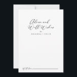 Idyllische, stylische Kalligraphie-Hochzeitsstimmu Hinweiskarte<br><div class="desc">Diese idyllische stylische Kalligraphie Hochzeit auch Wünsche Beratung Karte ist perfekt für eine rustikale Hochzeit. Das einfache und elegante Design zeichnet sich durch klassische und extravagante Schriftzeichen in Schwarz und Weiß aus. Diese Karten sind ideal für Hochzeiten, Brautparty, Babydusche, Graduiertenfest u.v.m. Personalisieren Sie die Karten mit den Namen der Braut...</div>
