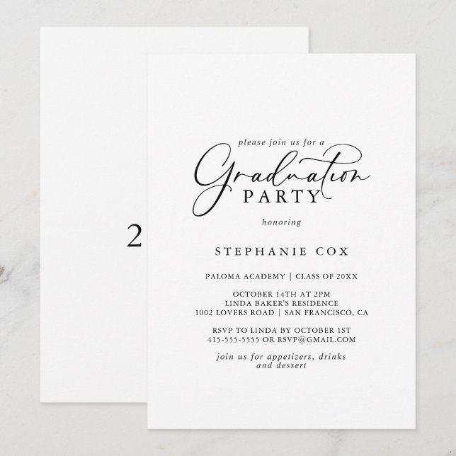 Idyllische Stylish Calligraphy Graduation Party Einladung (Vorne/Hinten)