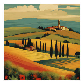 Idyllische toskanische Landschaft bei Sonnenunterg Poster