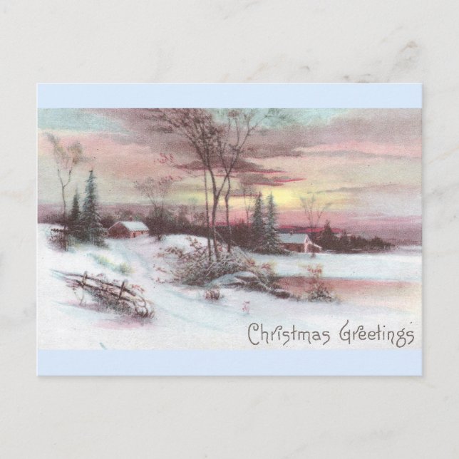 Idyllische Winterlandschaft mit rosa Sonnenunterga Postkarte (Vorderseite)