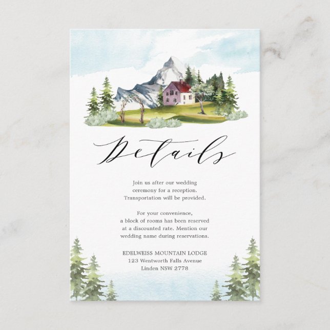 Idyllischer Pinienwald - Hochzeiten Details Begleitkarte (Vorderseite)