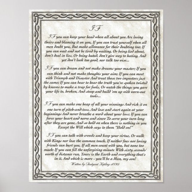 IF Inspirier Gedicht für junge Männer von Rudyard  Poster (Vorne)