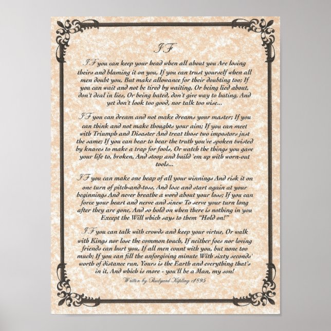 IF Inspirier Gedicht für junge Männer von Rudyard  Poster (Vorne)