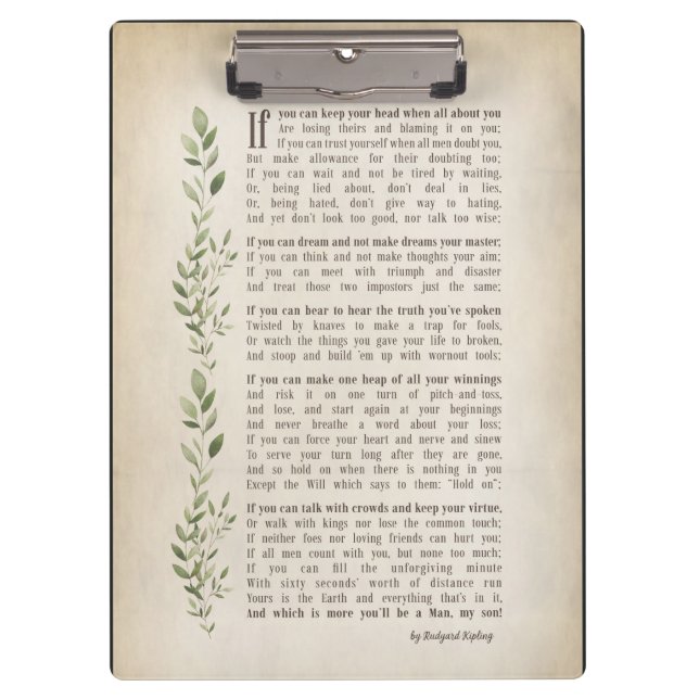IF, Inspiriertes Gedicht von Rudyard Kipling Klemmbrett (Vorderseite)