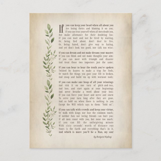 IF, Inspiriertes Gedicht von Rudyard Kipling Postkarte (Vorderseite)