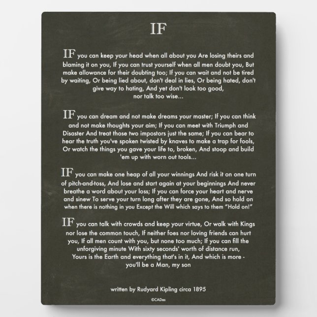IF Zitat von Rudyard Kipling (Urheber des Dschunge Fotoplatte (Vorderseite)