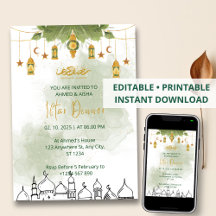 Iftar Dinner Einladung Rmadan Aquarell grün
