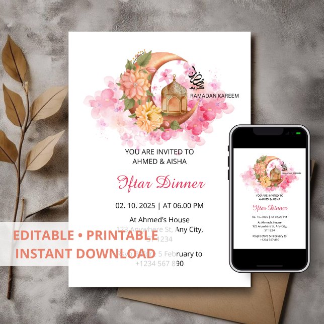 Iftar Dinner Einladung Rmadan Aquarellpinke (Von Creator hochgeladen)