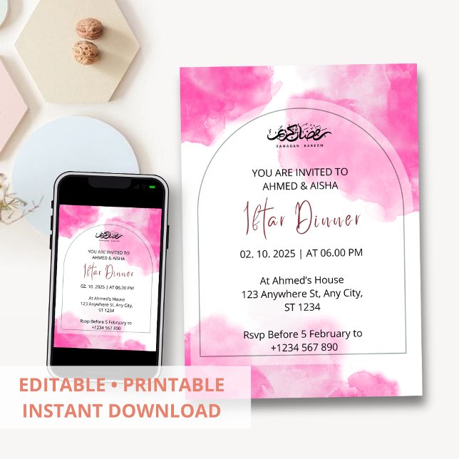 Iftar Dinner Einladung Rmadan rosa Aquarellfarbe (Von Creator hochgeladen)