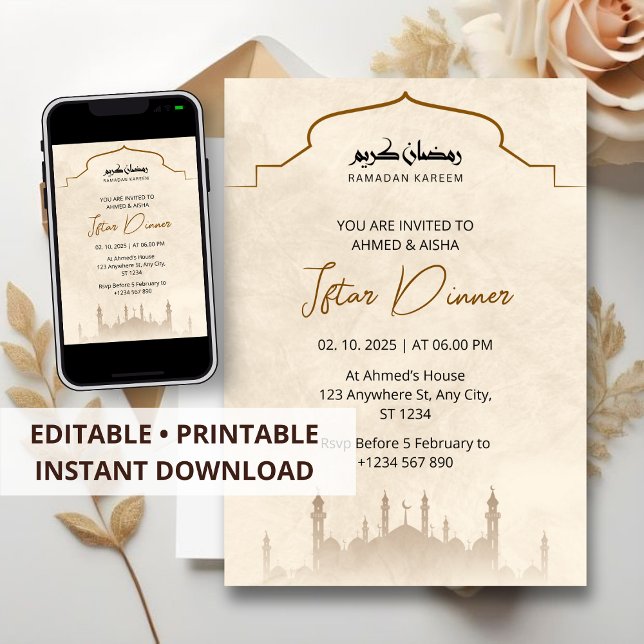 Iftar Dinner Einladung Rmadan Wasserfarbenmoschee (Von Creator hochgeladen)