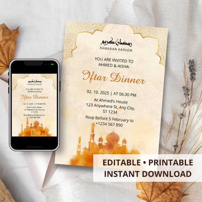 Iftar Dinner Einladung Rmadan Wasserfarbenmoschee (Von Creator hochgeladen)
