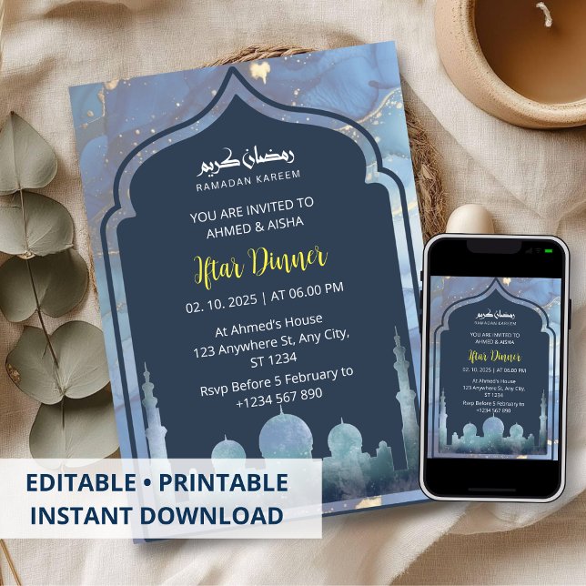 Iftar Dinner Einladung Rmadan Wasserfarbenmoschee (Von Creator hochgeladen)