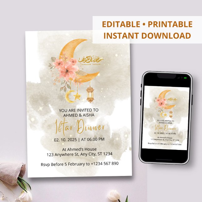 Iftar Dinner Einladung Rmadan Weißes Wasser Farbe (Von Creator hochgeladen)