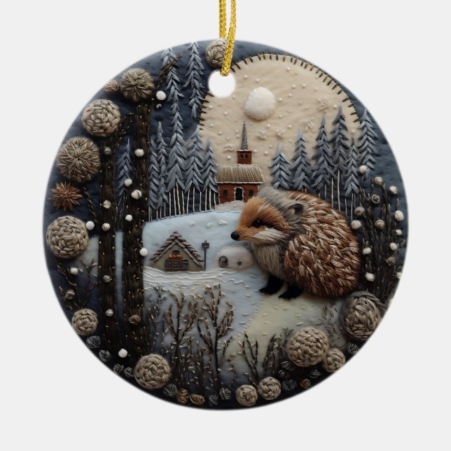 Igel 3D Weihnachtsmann Keramik Ornament (Vorne)