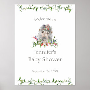 Igel Aquarell Blumendusche Begrüßung Poster
