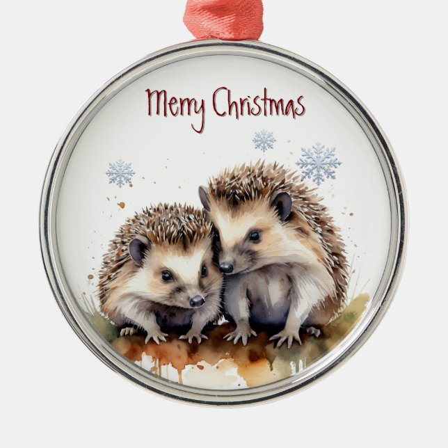 Igel Aquarell Ornament Aus Metall (Vorne)