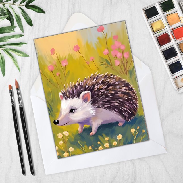 Igel-Blumenfeld-Tier-Malerei-Karte (Von Creator hochgeladen)
