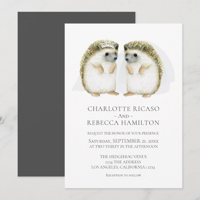Igel Brides Gay Niedlich Wedding Personalisiert Einladung (Vorne/Hinten)