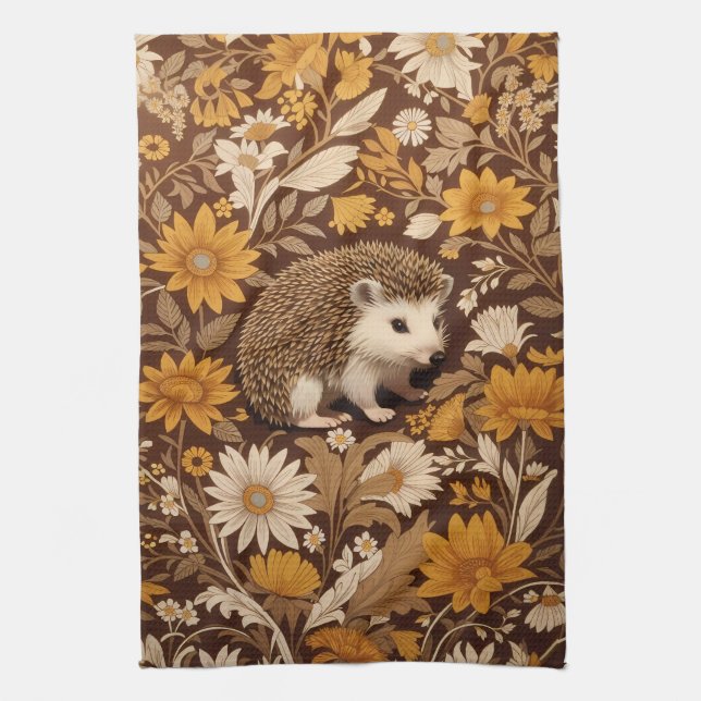 Igel Brown Floral William Morris Inspiriert Geschirrtuch (Vertikal)