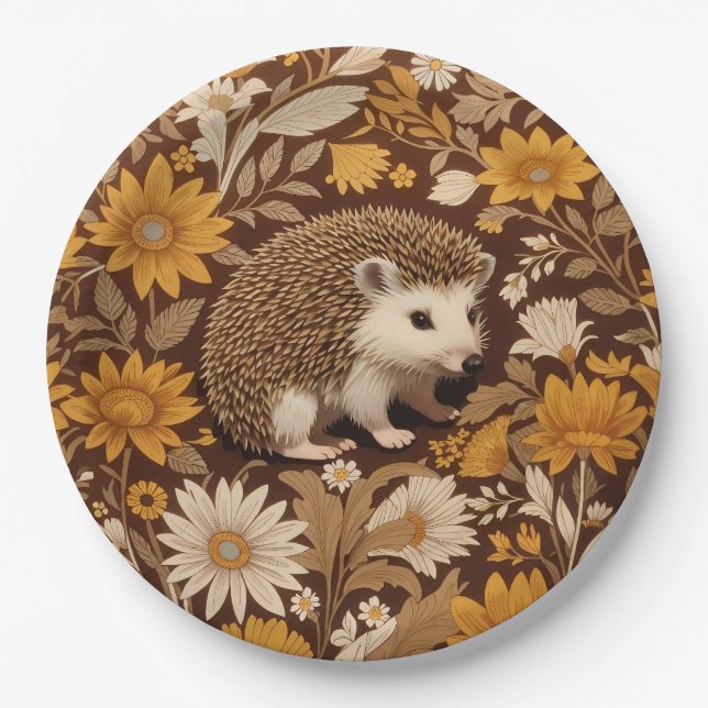 Igel Brown Floral William Morris Inspiriert Pappteller (Vorderseite)