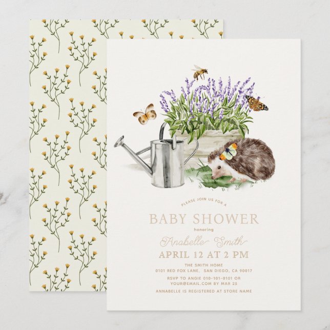 Igel Butterfly Bee Garden Babydusche Einladung (Vorne/Hinten)