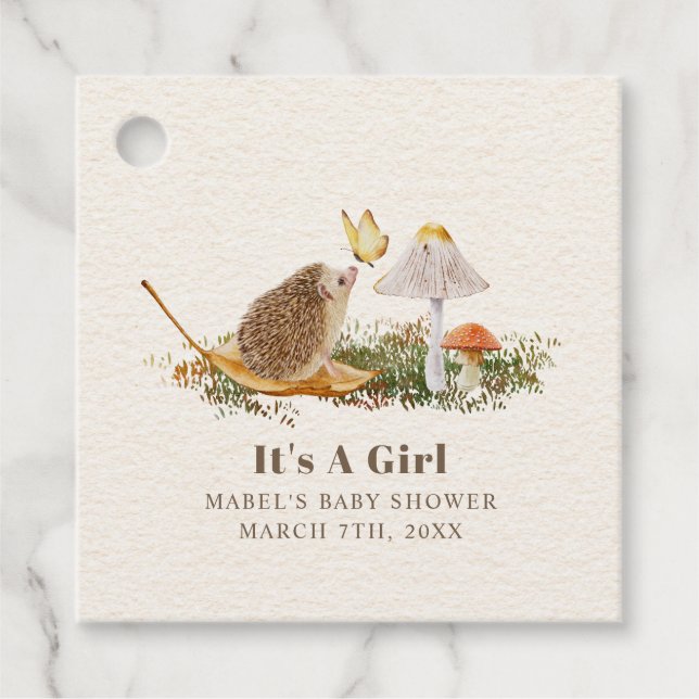 Igel Butterfly Pilz Woodland Babydusche Geschenkanhänger (Vorderseite)