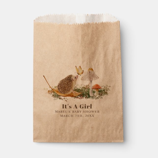 Igel Butterfly Pilz Woodland Babydusche Geschenktütchen (Vorderseite)