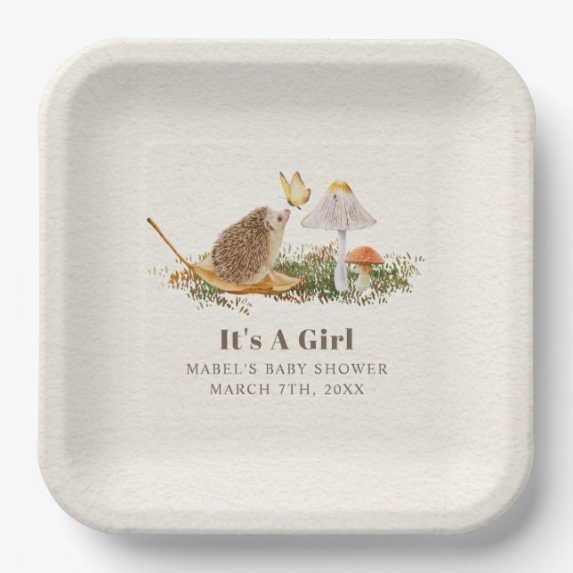 Igel Butterfly Pilz Woodland Babydusche Pappteller (Vorderseite)