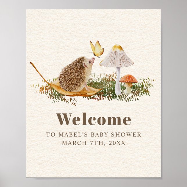 Igel Butterfly Pilz Woodland Babydusche Poster (Vorne)