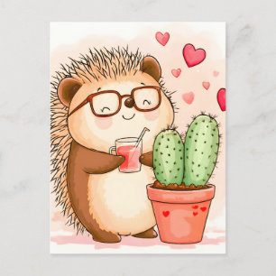 Igel Cactus Cheers Watercolor Ankündigungspostkarte