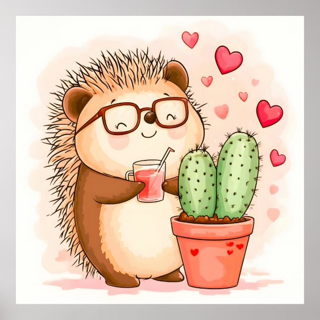 Igel Cactus Cheers Watercolor Poster (Vorne)