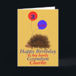 Igel Cartoon Birthday Grandson Namensalter Karte<br><div class="desc">Kinder Geburtstagskarte,  ändern Sie den Namen und das Alter auf der Vorderseite,  ändern Sie die Beziehung,  falls erforderlich,  und fügen Sie zusätzliche Nachrichten und Namen hinzu. Ein niedlicher Cartoon Igel mit einem Lächeln,  großen Augen und Ballons mit Alter. Für Enkel.</div>