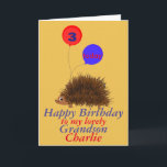 Igel Cartoon Birthday Grandson Namensalter Karte<br><div class="desc">Kinder Geburtstagskarte,  ändern Sie den Namen und das Alter auf der Vorderseite,  ändern Sie die Beziehung,  falls erforderlich,  und fügen Sie zusätzliche Nachrichten und Namen hinzu. Ein niedlicher Cartoon Igel mit einem Lächeln,  großen Augen und Ballons mit Alter. Für Enkel.</div>