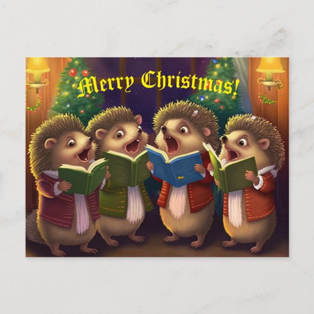 Igel Choir Singen Weihnachtslieder Postkarte (Vorderseite)