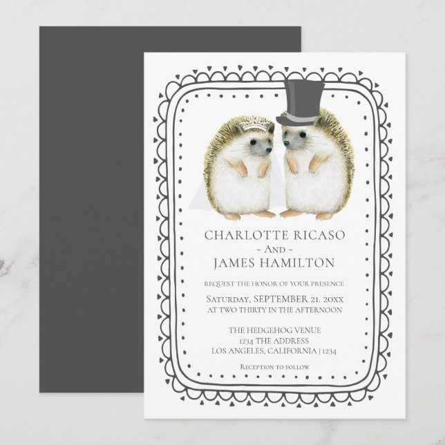 Igel Couple Niedlich Wedding Personalisiert Einladung (Vorne/Hinten)