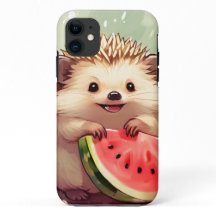 Igel, der ein Stück Wassermelone genießt
