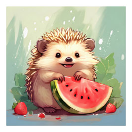 Igel, der ein Stück Wassermelone genießt Fotodruck