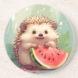 Igel, der ein Stück Wassermelone genießt Getränkeuntersetzer