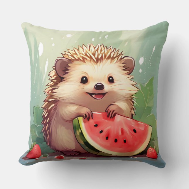 Igel, der ein Stück Wassermelone genießt Kissen (Vorderseite)