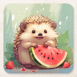 Igel, der ein Stück Wassermelone genießt Rechteckiger Pappuntersetzer