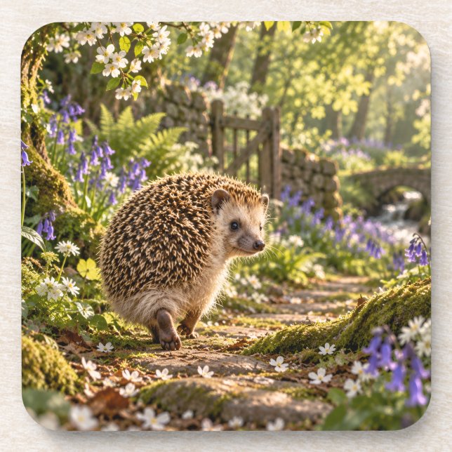 Igel-Design auf Waldweg Getränkeuntersetzer (Vorderseite)