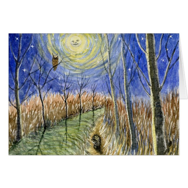 Igel, Eule, Mondund SterneWatercolor (Vorderseite (Horizontal))