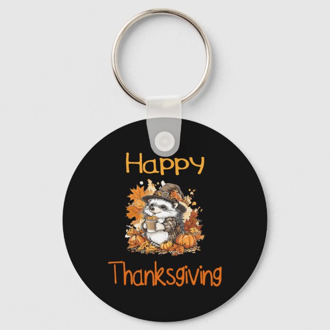 Igel Fall Erntedank glücklich Thanksgiving Schlüsselanhänger (Vorderseite)