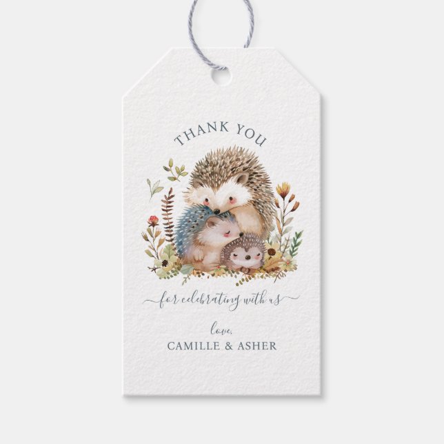 Igel Family Baby Dusche Vielen Dank für Ihre Unter Geschenkanhänger (Vorderseite)