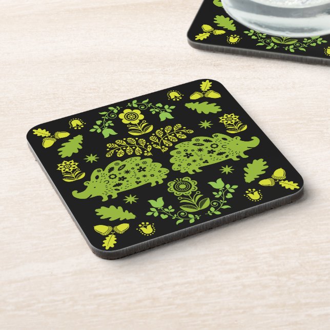 Igel Folk Art Getränkeuntersetzer (Linke Seite)