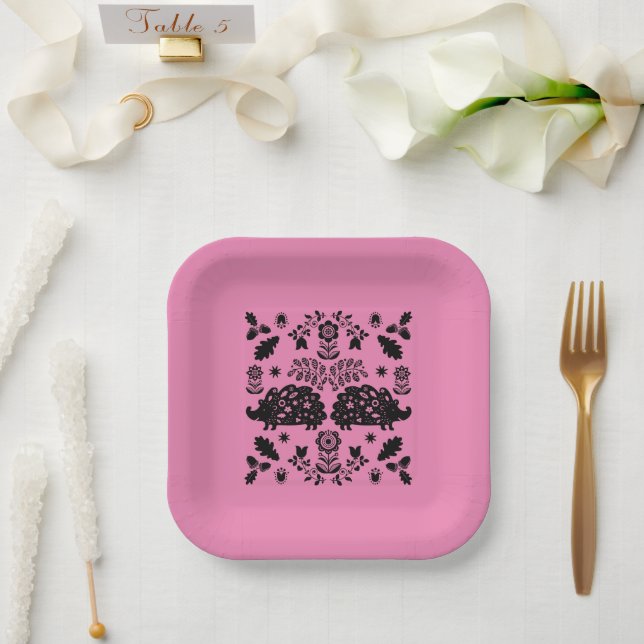 Igel Folk Art Pappteller (Hochzeit)