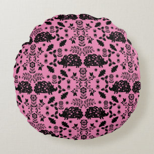 Igel Folk Art Rundes Kissen