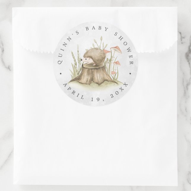 Igel | Forest Baby Dusche Gefallen Runder Aufkleber (Tasche)