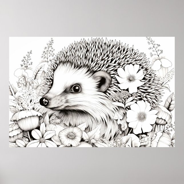 Igel Friedlich Natur Prärie Sketch Zeichnend Poster (Vorne)